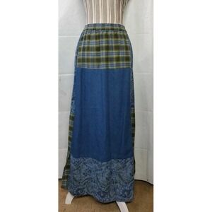 Sun River Denim Skirt Patchwork Small Cotton Core Maxi  Elastic Waist Vtg